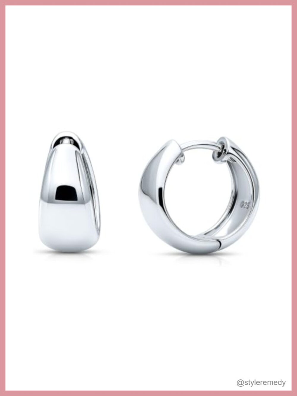 Sterling Silver CZ Dome Huggie Hoop Earrings Small